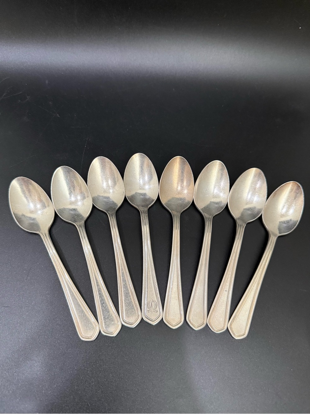 8pc Vintage AMSILCO Plain & 1 Logo Golf Country Club Laurel Leaf 6” Teaspoons